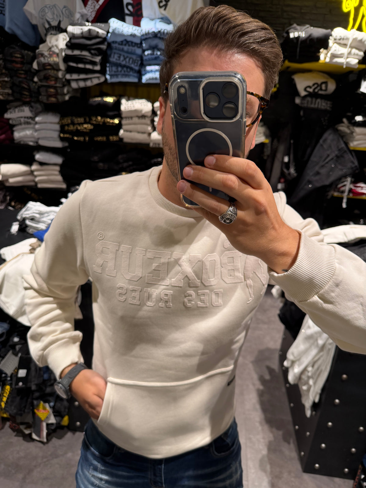 Felpa boxeur girocollo white